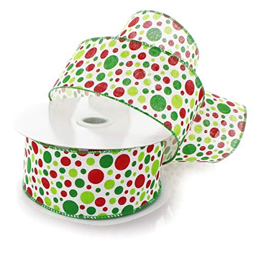 Ribbon Traditions Schleifenband mit weihnachtlichen Punkten, 6,4 cm x 9,1 m, Rot / Grün von Ribbon Traditions