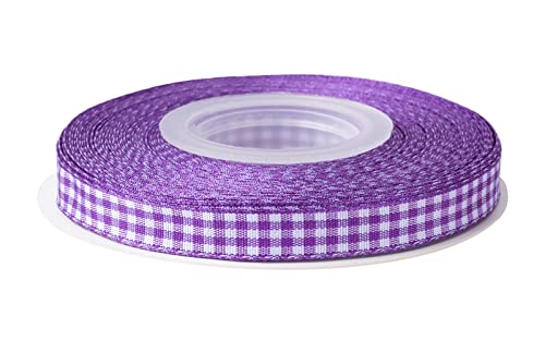 Ribbonitlux Karo-Band 3/8 Zoll, 22,8 m – Vichy-Muster mit gewebtem Rand, für DIY-Basteln, Blumensträuße und Heimdekoration (Lila) von Ribbonitlux