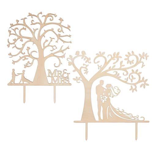 Riceel Hochzeit Holz Kuchen Topper Mr Mrs Deko Tortenaufsatz Holz für Hochzeitstorte Tortendeko Tortenstecker für Hochzeit Jubiläum Verlobung Holzfarbe und Goldfarbe (Holz2) von Riceel