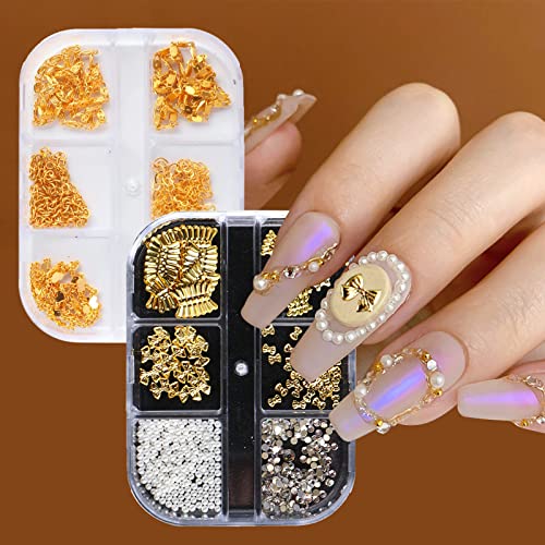 Riceel Nail Charms Metall-Nagelkette, Unisex, Nail Art, Dekoration, Perlen, Schleife, Strass, Nagelkunst, 3D-Nageldekoration, 2 Schachteln Riceel Nail Charms Metall-Nagelkette, Unisex, Nail Art, Dekoration, Perlen, Schleife, Strass, Nagelkunst, 3D-Nageldekoration, 2 Schachteln von RICEEL