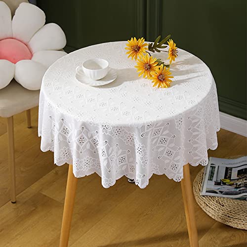 Ricemru Boho Tischdecke Spitze Rund 100 Vintage Landhausstil Weiß Spitzentischdecke Blumen Stickerei Tischtuch Tafeldecke für Hochzeit, Party von Ricemru