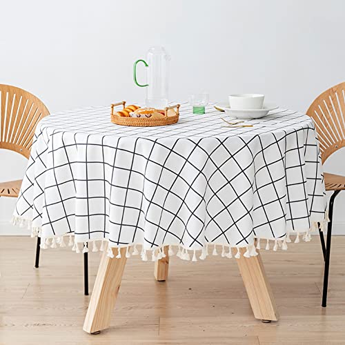 Ricemru Kariert Tischdecke Rund Weiß 200 Abwaschbar Garten Tischdecke Schmutzabweisend Lotuseffekt Garten Pflegeleicht TPU Tafeltuch Esstisch Couchtisch Party von Ricemru