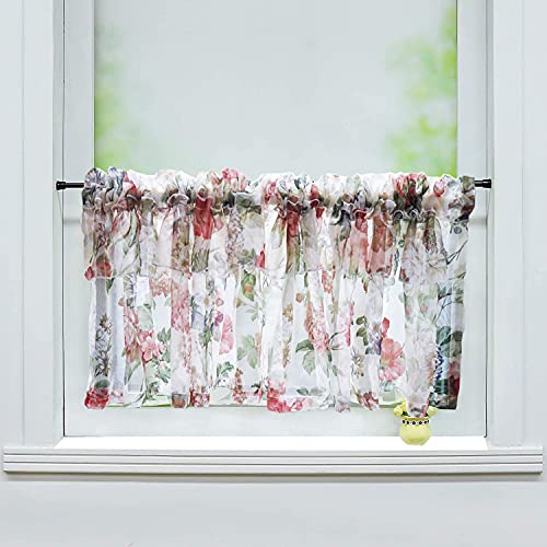 Ricemru Küchengardinen Scheibengardine Landhaus Vintage mit Blumen Kurz Küche 40cm Boho Bistrogardine Kurzgardinen Halbtransparent Halb Gardinen Fenster Wohnzimmer,40x300cm von Ricemru