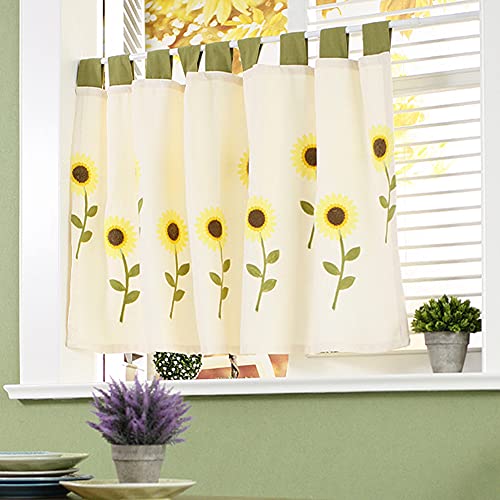 Ricemru Kurz Scheibengardinen Blickdicht Landhausstil Schlaufen Sonnenblume Bistrogardinen Modern Küche Kurzgardine Vorhänge für Kleine Fenster,150x77cm von Ricemru