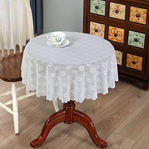 Ricemru Runde Tischdecke Boho 120 Rund Spitze Vintage Landhausstil Weiß Spitzentischdecke Diamantgitter Stickerei Tischtuch Tafeltuch für Hochzeit, Party von Ricemru