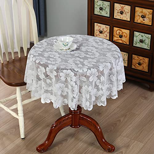 Ricemru Runde Tischdecke Boho 180 Rund Spitze Vintage Landhausstil Weiß Spitzentischdecke Blumen Stickerei Tischtuch Tafeltuch für Hochzeit, Party von Ricemru