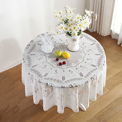 Ricemru Spitze Tischdecke Rund Weiß 150 Vintage Hochzeit Outdoor Spinnennetz Blumen Tischtuch Boho Landhaus Spitzenoptik Runde Gartentischdecke Tafeldecke Retro Hochzeitsdeko Tischdeko von Ricemru