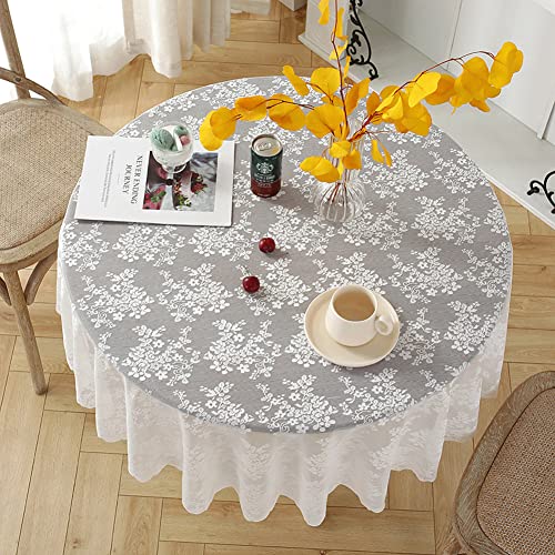 Tischdecke Rund Spitze Vintage Boho 100cm Weiß Blumen Muster Tischtuch Spitzenoptik Runde Tischwäsche Retro Weißer Tisch Dekor Hochzeit Party von Ricemru