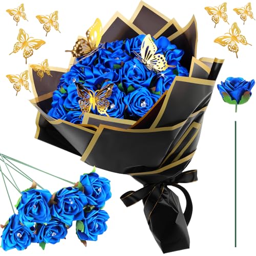 Riceshoot 25 Sets Rosenstrauß DIY künstliche Rosen mit Stielen Kunstblumen Blumenstrauß Kit Geschenkpapier Krone 3D Schmetterlinge für Abschlussfeier, Jahrestag, Geburtstag, Hochzeit Geschenk (blau) Riceshoot 25 Sets Rosenstrauß DIY künstliche Rosen mit Stielen Kunstblumen Blumenstrauß Kit Geschenkpapier Krone 3D Schmetterlinge für Abschlussfeier, Jahrestag, Geburtstag, Hochzeit Geschenk (blau) von Riceshoot