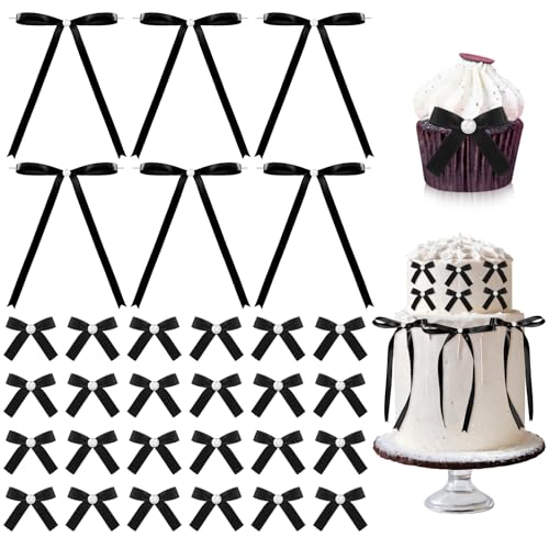 Riceshoot Kuchendekoration mit Schleife und Perlen, 12,7 x 17,8 cm, Schleife, Cupcake-Topper und Mini-Schleifen, Vintage-Kuchenaufsatz für Kokette-Motto-Party, Geburtstag, Kerzenzubehör für Hochzeit Riceshoot Kuchendekoration mit Schleife und Perlen, 12,7 x 17,8 cm, Schleife, Cupcake-Topper und Mini-Schleifen, Vintage-Kuchenaufsatz für Kokette-Motto-Party, Geburtstag, Kerzenzubehör für Hochzeit von Riceshoot
