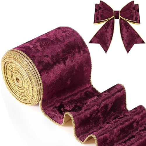 Riceshoot Samtband mit Draht, 10,2 cm, 9,1 m breit, mit goldenem Rand, für Neujahrsgeschenkbox, Verpackung, Schleife, Bastelarbeiten, Burgunderrot Riceshoot Samtband mit Draht, 10,2 cm, 9,1 m breit, mit goldenem Rand, für Neujahrsgeschenkbox, Verpackung, Schleife, Bastelarbeiten, Burgunderrot von Riceshoot