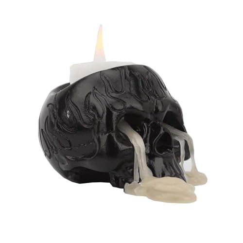 Candleabra Kunstharz-Skelett-Kerzenhalter für gruselige Heimdekoration, Totenkopf-Kerzenhalter, gruselige Augenlöcher für tropfendes Kerzenwachs, schwarz, gruselig für Wohnzimmer, Kamin, Kaminsims von Rich Iron