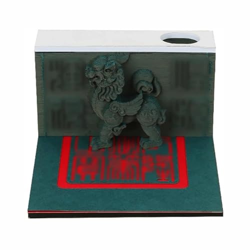 Motivierender Schreibtischkalender, 3D-großer Schreibtischkalender, Schreibtisch, 3D-Haftnotizen, Kunstnotizblock, Papierschnitzerei, kreative Postnotizen, Maskottchen, Kirin, kleiner von Rich Iron