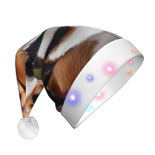 Rich&Rabbit Beagle Dog Print LED Christmas Hat Adult Santa Hat Christmas New Year Festive Holiday Party Supplies von Rich&Rabbit