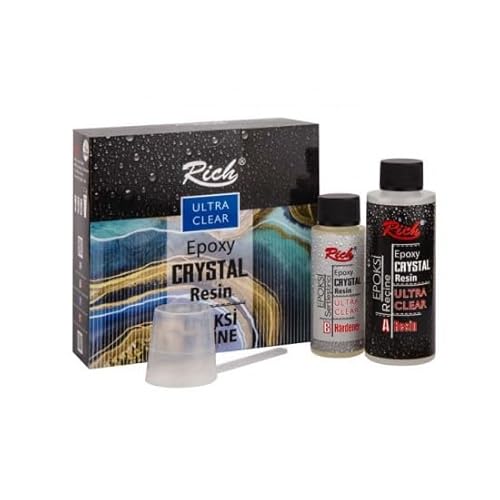 Rich Epoxidharz Kristallklar 120ml + 60ml Härter, Hochwertiges Transparentes 2-Komponenten Epoxidharz Für Schmuck, Modellbau, Kunstprojekte Und Dekorative Anwendungen von Rich