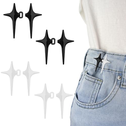 RichLuck 4 Paare Jeans Knöpfe Stifte, Vierzackiger Sternschwarz-Weiß-Straffung Taillenknöpfe, Einstellbar und Keine Sewetalhosen Taille Straffy von RichLuck