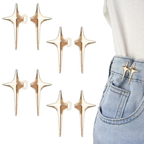 Richluck 4 Paare Jeans Knöpfe Stifte, Vierzackiges Sterndesign Golden Angespannter Taillenknöpfe, Einstellbar und Keine Sewetalhosen Taille Straffy von RichLuck