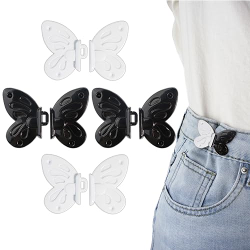 Richluck 4 Paare Pairs Metall Jeans Knöpfe Stifte, schwarz -weißer Schmetterlingsstraffung Taillenknöpfe, kein Nähen und keine Werkzeuge Verstellbare Hose Taillenschnalle Clip von RichLuck