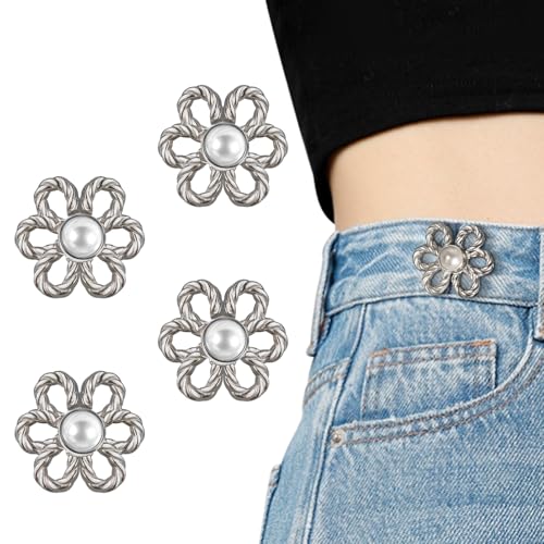 Richluck 4 Paare perfekte Passknöpfe, weiße Blütenjeans Taille Strahlung, verstellbare und dekorative Taillenklammern Clips Richluck 4 Paare perfekte Passknöpfe, weiße Blütenjeans Taille Strahlung, verstellbare und dekorative Taillenklammern Clips von RichLuck
