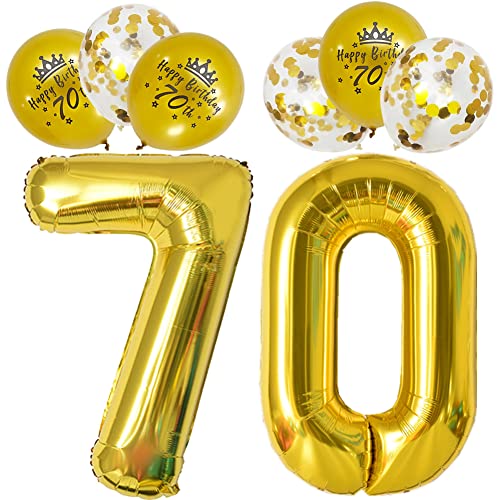 101.6 cm Zahl 70 Luftballon Gold Männer Frauen 70 Geburtstag Deko Digital Zahl 70 Luftballons Einschließlich 6 Pack Gedruckt Happy 70th Birthday Luftballons von RichMoho