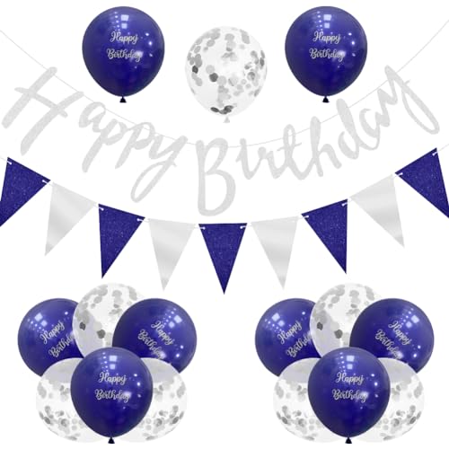Blaue silberne Geburtstagsdekorationen für Herren, Happy Birthday-Dekorationen, Frauen, Happy Birthday-Banner, Luftballons von RichMoho von RichMoho