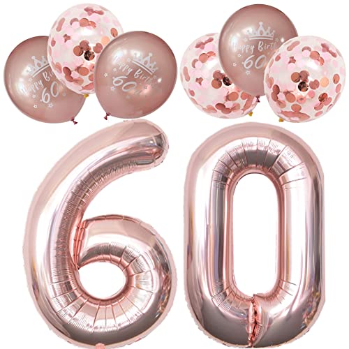 Digitale Zahl 60 Luftballons Rosegold Einzigartige 60 Geburtstag Dekorationen Frauen Einschließlich Bedruckte Latex 60 Happy Birthday Luftballons und Konfetti Ballons von RichMoho