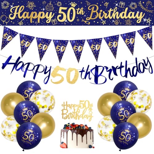 Herren-Dekoration zum 50. Geburtstag, Marineblau, Gold, 50. Geburtstag, Dekoration, für Männer zum 50. Geburtstag RichMoho von RichMoho
