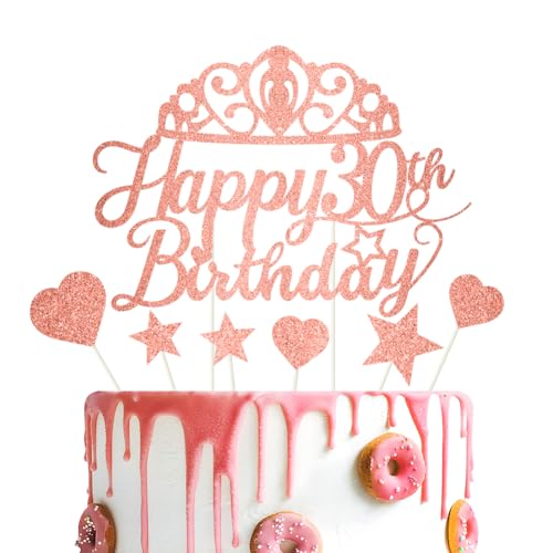 Tortenaufsatz "Happy Birthday" mit Glitzer, rotgoldener Glitzer, "Happy 30th Birthday", Kuchendekoration für Frauen, 7 Stück RichMoho von RichMoho