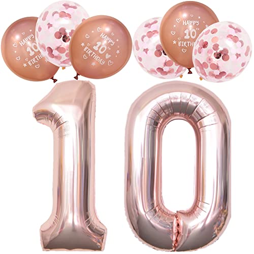 Zahl 10 Luftballons Mädchen 10. Geburtstag Dekorationen Mädchen 10. Geburtstag Party Dekorationen 40 Zoll 10. Geburtstag Luftballons inklusive 6 Stück Roségold Konfetti Luftballons von RichMoho