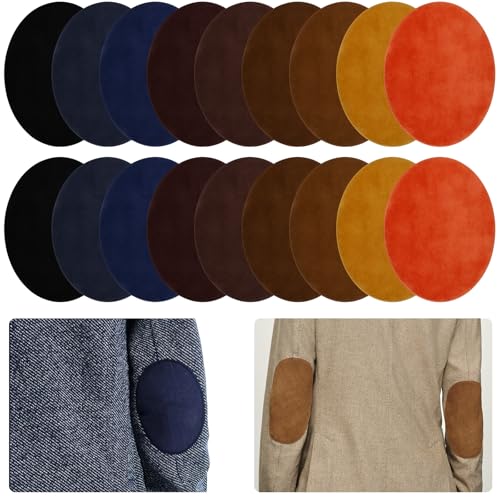 Richunie 18 Stück Flicken zum Aufbügeln, Patches zum Aufbügeln Patch Sticker Kleidung Flicken Bügelflicken Aufbügelflicken Oval Veloursleder Bügelflicken für AnzügeReparatursatz Kleidung Verschiedene von Richunie