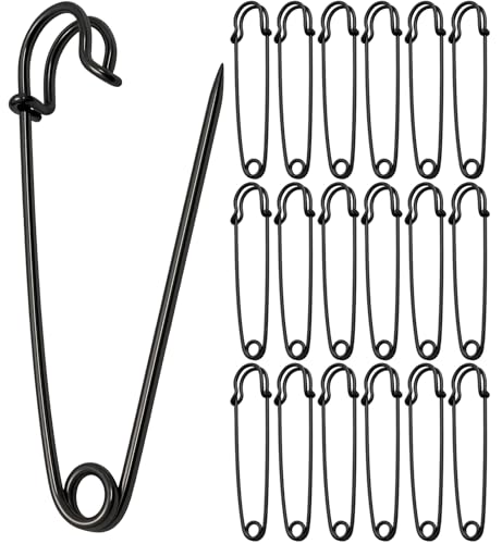Richunie 19 Stück Sicherheitsnadeln Groß 10cm,Große Sicherheitsnadel für Kleidung, Leder, Segeltuch, Decken, Basteln, Röcke - Extragroße, Robuste Sicherheitsnadeln (Schwarz) von Richunie
