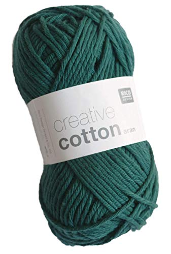 Rico Creative Cotton aran Fb. 23 dunkel grün, Baumwollgarn zum Stricken und Häkeln, Häkelwolle von Rico Design