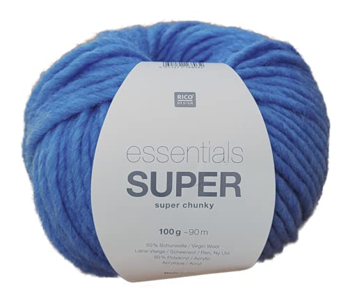 Rico Essentials Super super chunky Farbe 42 blau, dicke weiche Wolle Nadelstärke 10 mm, Schnellstrickwolle von Rico Design
