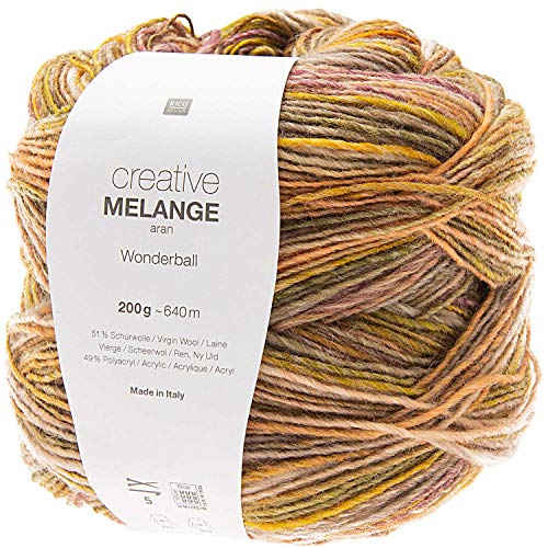 Rico Design Creative Melange Aran Wonderball, Farbverlaufswolle Nadelstärke zum Stricken oder Häkeln, Wolle 200g Knäuel (002, 200) von Rico Design