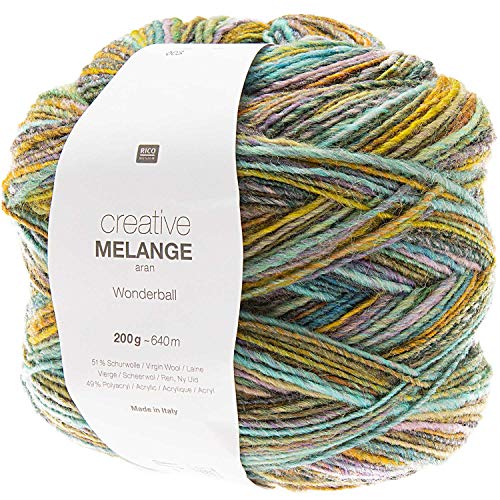 Rico Design Creative Melange Aran Wonderball, Farbverlaufswolle Nadelstärke zum Stricken oder Häkeln, Wolle 200g Knäuel (003, 200) von Rico Design