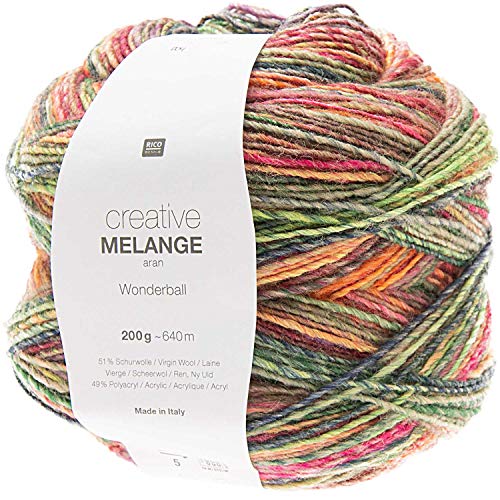 Rico Design Creative Melange Aran Wonderball, Farbverlaufswolle Nadelstärke zum Stricken oder Häkeln, Wolle 200g Knäuel (004, 200) von Rico Design