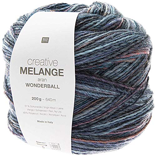 Rico Design Creative Melange Aran Wonderball, Farbverlaufswolle Nadelstärke zum Stricken oder Häkeln, Wolle 200g Knäuel (007, 200) von Rico Design Creative