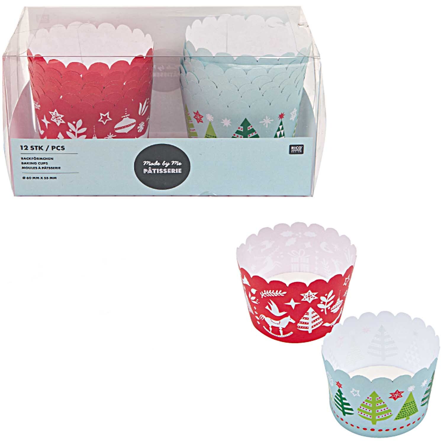 Backförmchen X-MAS rot-mint 6cm 12 Stück von Rico Design