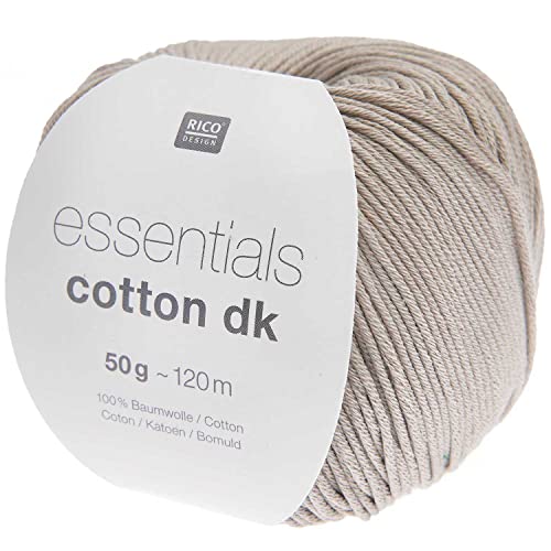 Baumwolle Nadelstärke 4 mm, Rico Essentials Cotton dk Farbe 109 staub, 50g Baumwollgarn zum Stricken oder Häkeln von Rico Design