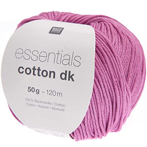 Baumwolle Nadelstärke 4 mm, Rico Essentials Cotton dk Farbe 111 violett, 50g Baumwollgarn zum Stricken oder Häkeln von Rico Design