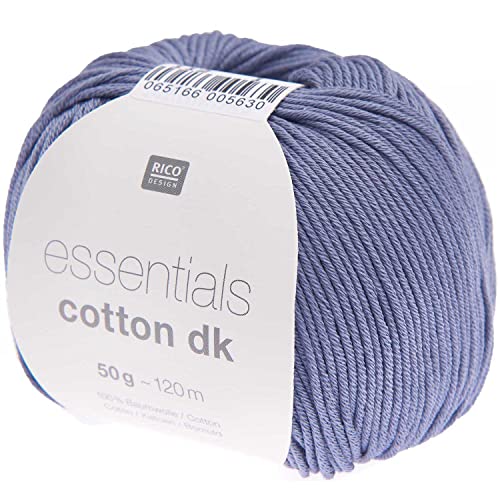 Baumwolle Nadelstärke 4 mm, Rico Essentials Cotton dk Farbe 112 ozeanblau, 50g Baumwollgarn zum Stricken oder Häkeln von Rico Design