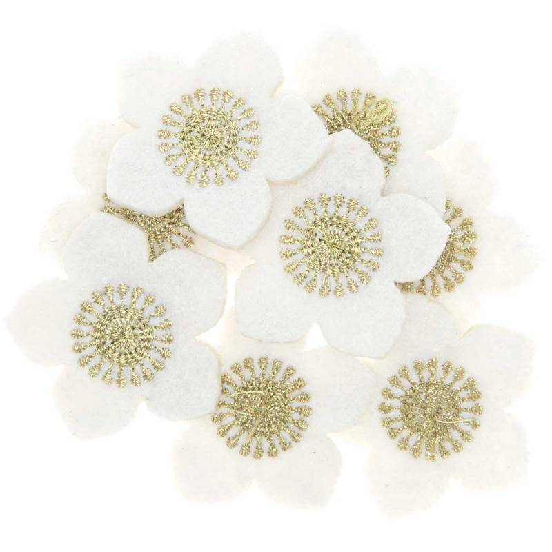 Rico Design Filzstreu Christrosen bestickt 3,5x3,4cm 8 Stück Weiß-Gold von Rico Design