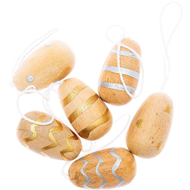 Rico Design Holzhänger Osterei 6 Stück Creme-Gold von Rico Design