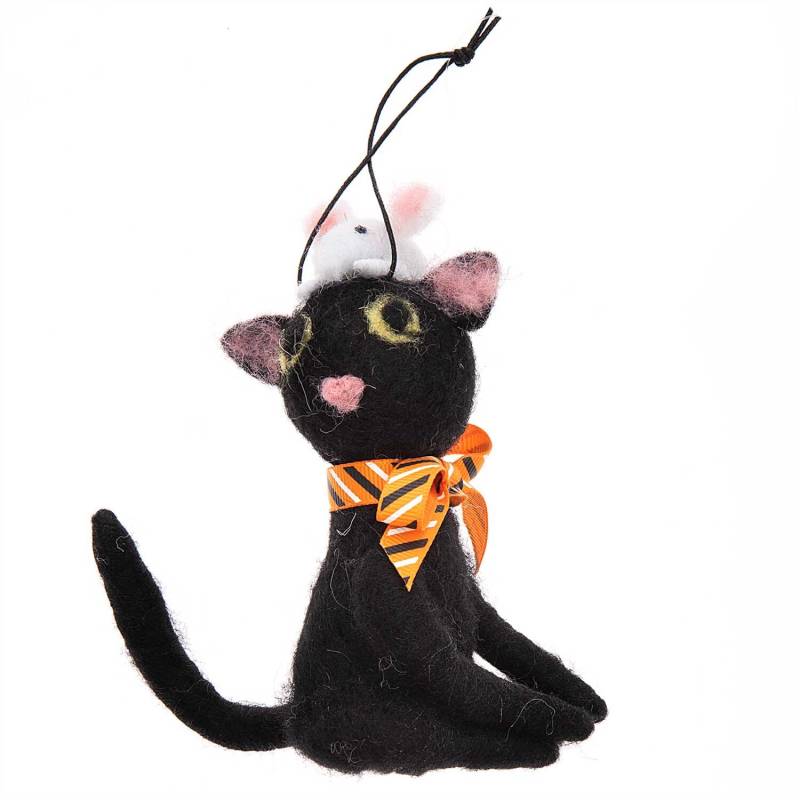 Katze mit Maus handgefilzt schwarz 8x12cm von Rico Design