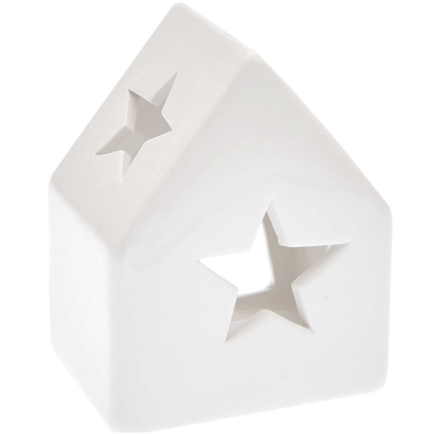 Keramik-Kerzenhalter Haus weiß 8,5x6,2x10cm von Rico Design