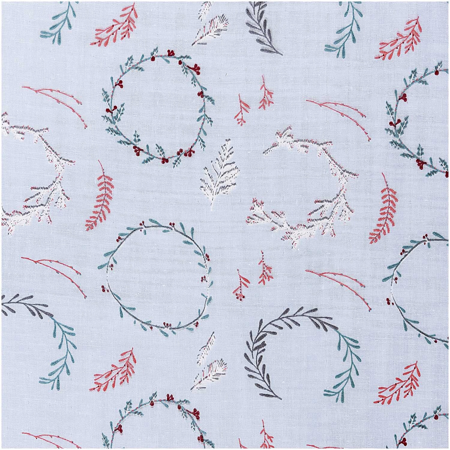 Musselin-Druckstoff Nostalgic Christmas Kränze hellblau 140cm von Rico Design