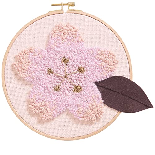 Punch Needle Packung Kirschblüte Blatt braun, Bild Ø 21,5 cm von Rico Design