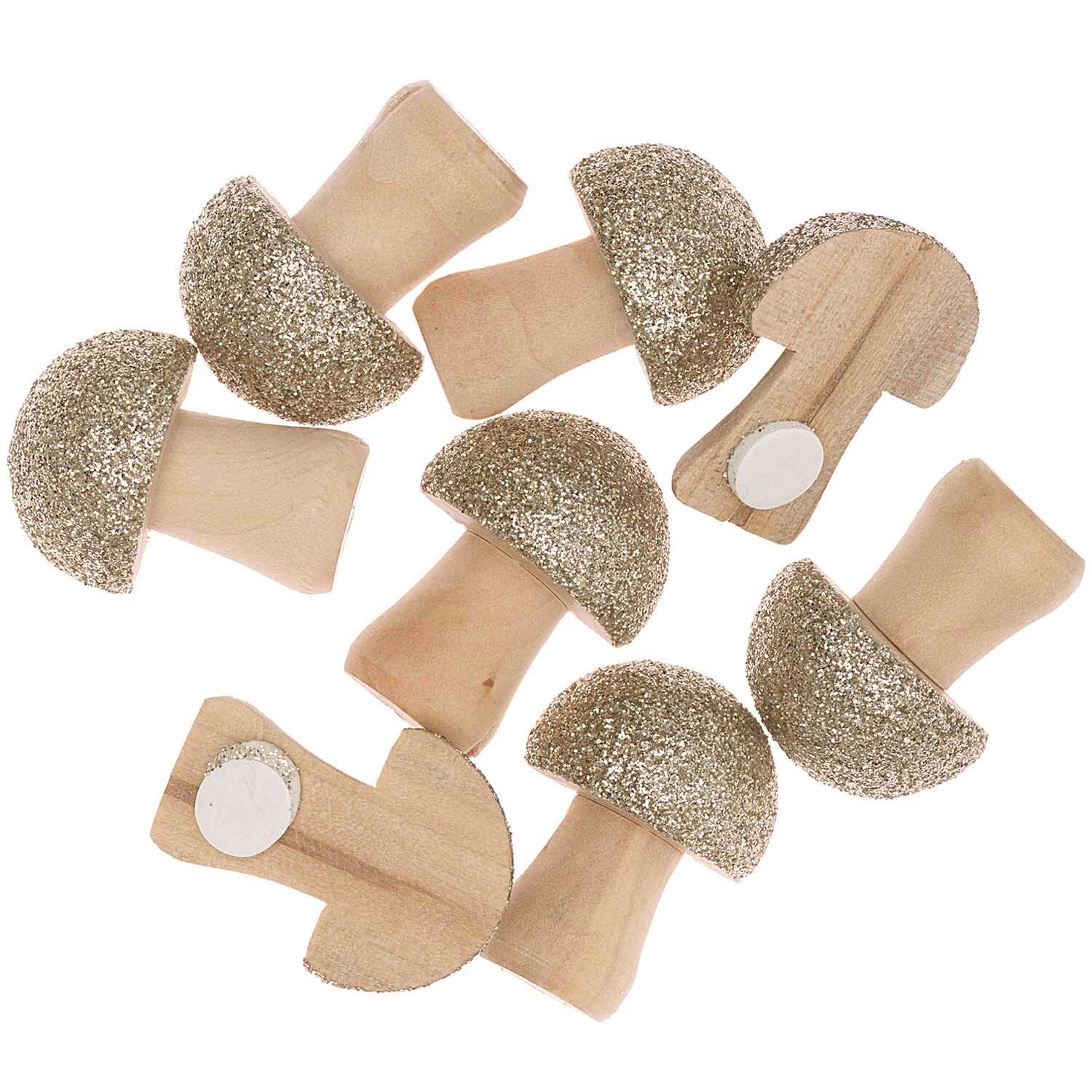 Holzsticker Pilz mit Glitter natur-gold 8 Stück von Rico Design