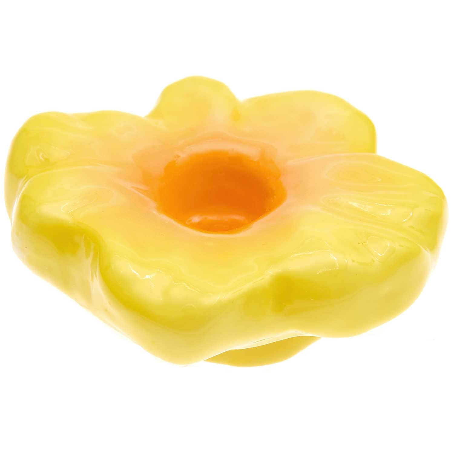 Keramik Kerzenhalter gelbe Blüte Ø8,5cm H3cm von Rico Design