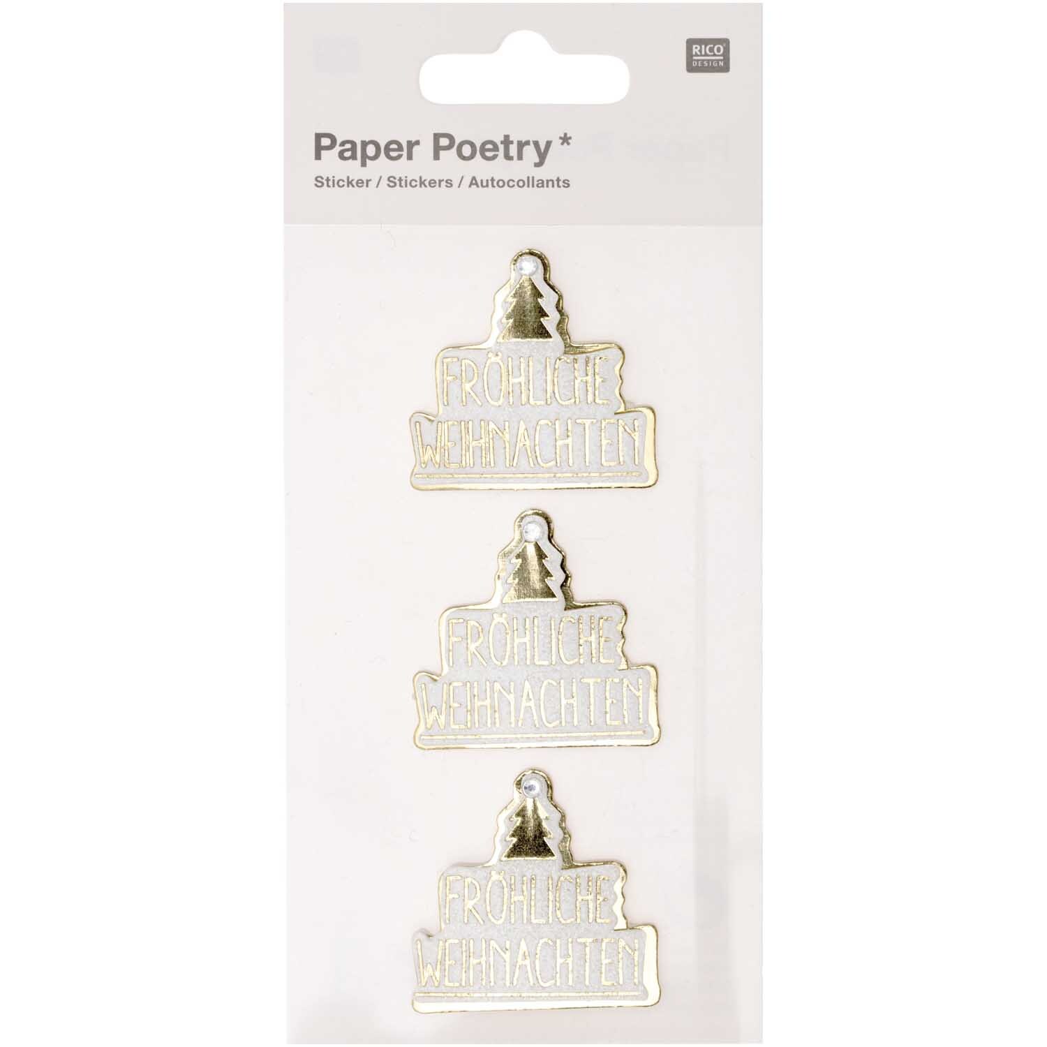 Paper Poetry 3D-Sticker Frohe Weihnachten 3 Stück von Rico Design